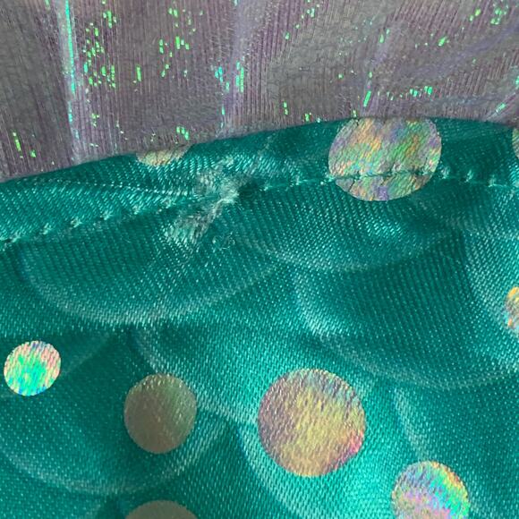 Girls Iridescent Mermaid Dress Costume Outfit Shimmery Polka Dots Layer Skirt - Picture 12 of 15